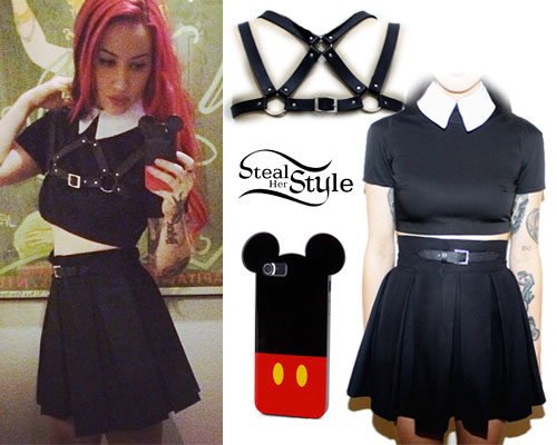 Ash Costello: Collared Crop Top, Pleated Skirt
