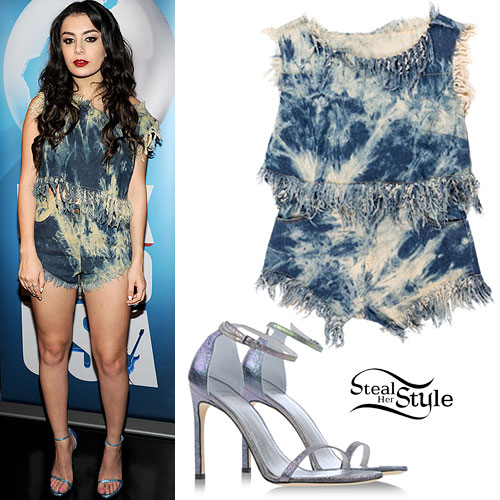 Charli XCX: Bleached Denim Top & Shorts