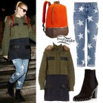 Iggy Azalea: Olive Parka, Star Print Jeans