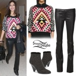 Victoria Justice: Printed Sweater, Studded Boots