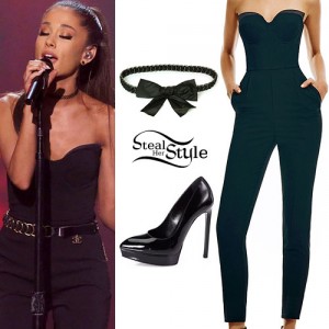 Ariana Grande: Black Jumpsuit, Chain Bow Belt | Steal Her Style