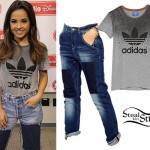 Becky G: Gray Adidas Tee, Patched Jeans
