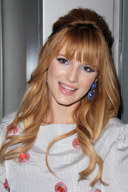 Bella Thorne Wavy Ginger Half-Up Half-Down, Straight Bangs Hairstyle ...