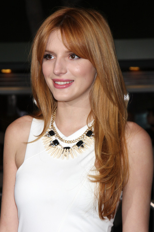 Bella Thorne Straight Ginger Long Layers Sideswept Bangs Hairstyle Steal Her Style