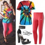 Elle Varner: Tie Dye T-Shirt, Red Leggings