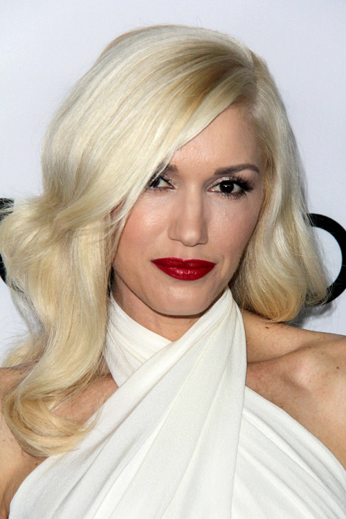 Gwen Stefani Wavy Platinum Blonde Overgrown Bangs Hairstyle Steal Her 