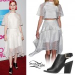 Hayley Williams: White Mesh Stripe Top & Skirt