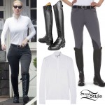 Iggy Azalea: White Zip Top, Riding Boots