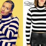 Iggy Azalea: Striped Mock Neck Sweater