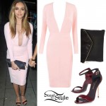 Jade Thirlwall: Pink Plunge Dress, Burgundy Sandals