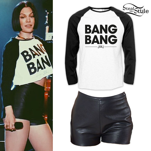 Jessie J: 'Bang Bang' Raglan, Leather Shorts