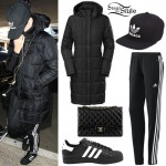 Katy Perry: Black Parka, Adidas Pants