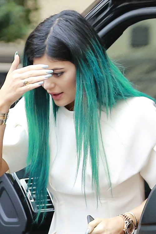 Kylie Jenner Straight Black Angled Dip Dyed Flat Ironed