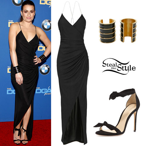Lea Michele: Black Dress, Bow Sandals