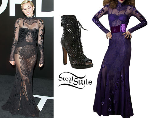 Miley Cyrus: Lace Gown, Cutout Booties