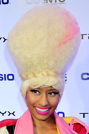 Nicki Minaj Teased Platinum Blonde Afro, Beehive, Streak, Wig Hairstyle ...