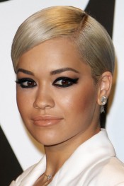 Rita Ora Straight Ash Blonde Slicked Back Hairstyle | Steal Her Style