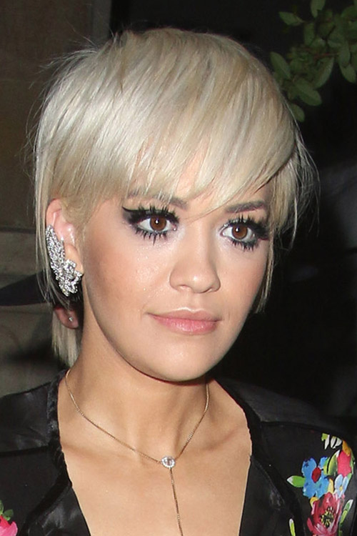 Rita Ora Straight Platinum Blonde Choppy Layers Pixie Cut Hairstyle   Rita Ora Hair 21 