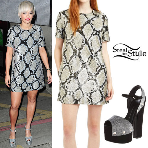 Rita Ora: Python Dress, Platform Pumps