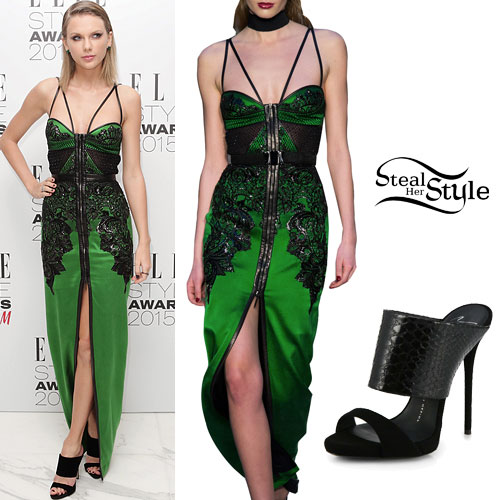 Taylor Swift: Embroidered Gown, Black Sandals
