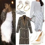 Zendaya: Geometric Coat, Feathered Skirt