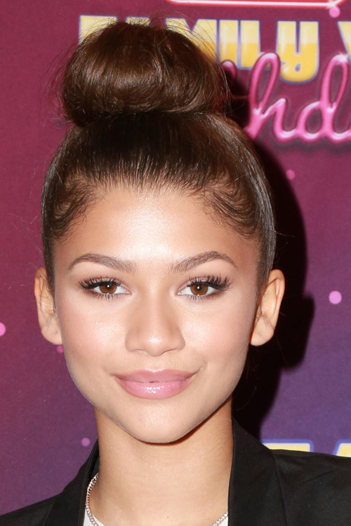 Zendaya Straight Medium Brown Bun Hairstyle 