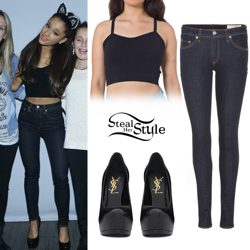 Ariana Grande: Knit Crop Top, Blue Jeans | Steal Her Style