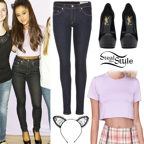 Ariana Grande Lilac Crop Tee High Waist Jeans Steal Her