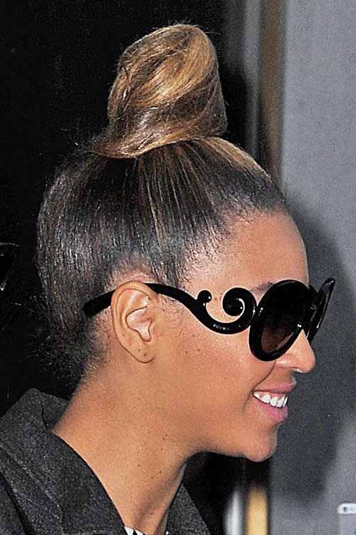 Beyoncé Straight Dark Brown Bun Hairstyle | Steal Her Style