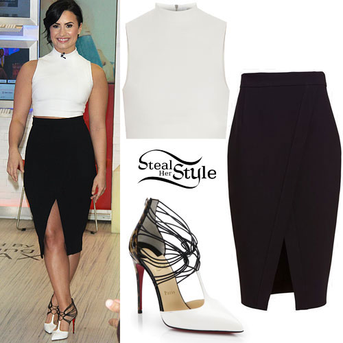 Demi Lovato: White Crop Top, Wrap Skirt