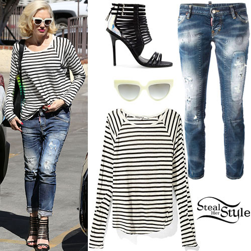 Gwen Stefani: Striped Top, Ripped Jeans