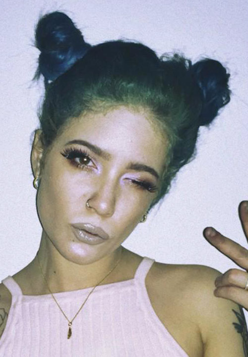 Halsey Straight Blue Multiple Buns Uneven Color Hairstyle Steal Her