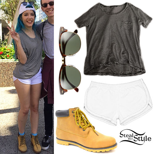 Halsey: Striped Baggy Tee, White Shorts