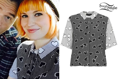 Hayley Williams: Heart Print Button-Up Shirt