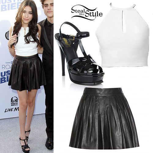 Madison Beer: Leather Skirt, Patent Sandals