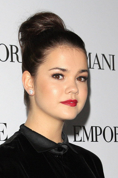 Maia Mitchell Straight Dark Brown Bun, Updo Hairstyle 