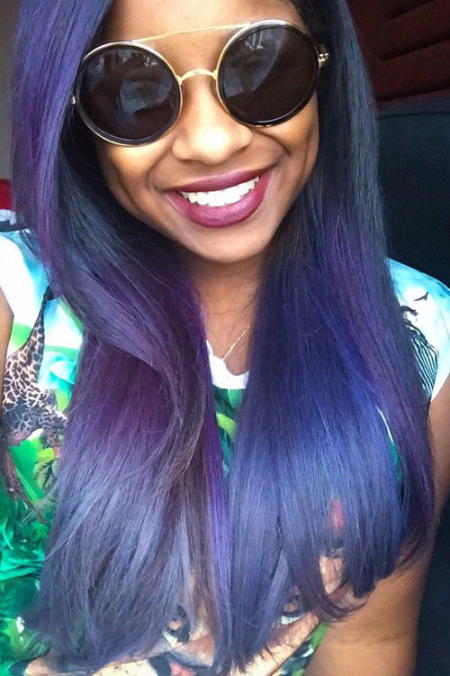 Reginae Carter Straight Blue Flat-Ironed, Uneven Color 