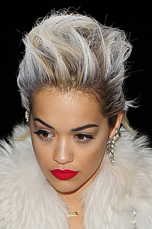 Rita Ora Straight Silver Dark Roots, Mohawk Hairstyle 
