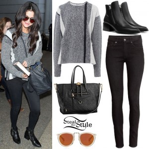 Selena Gomez: Grey Sweater, Zipper Boots | Steal Her Style