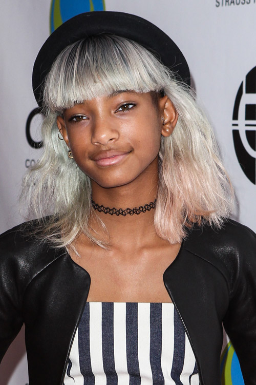 Willow Smith Wavy Silver Bob, Straight Bangs, Undercut 