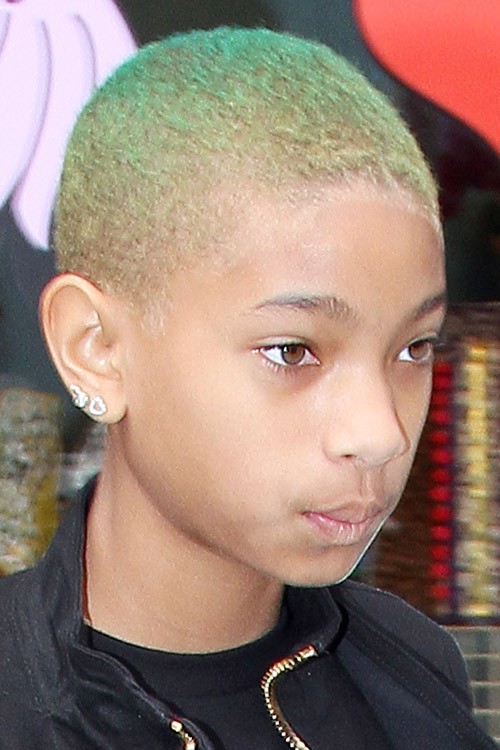 Willow Smith Teased Green Buzz Cut, Uneven Color Hairstyle 