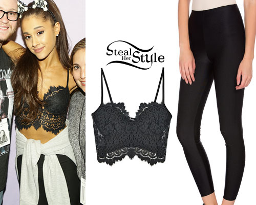vidne fascisme Absorbere Ariana Grande: Black Lace Bralet, Black Leggings | Steal Her Style