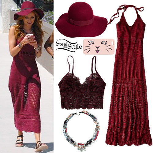 Bella Thorne: Burgundy Crochet Dress