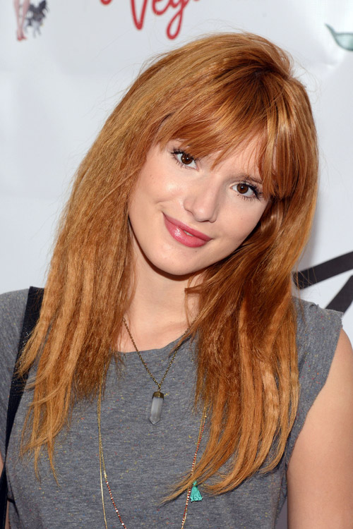Bella Thorne Crimped Ginger Angled, Choppy Bangs Hairstyle | Steal Her ...