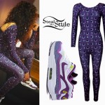 Ella Eyre: Purple Geometric Catsuit