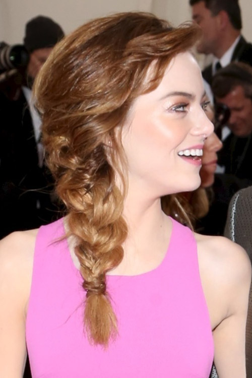 Emma Stone Wavy Medium Brown Braid Hairstyle Steal Her Style 