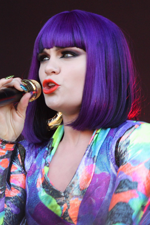 Jessie J Straight Purple Bob, Straight Bangs, Uneven Color, Wig