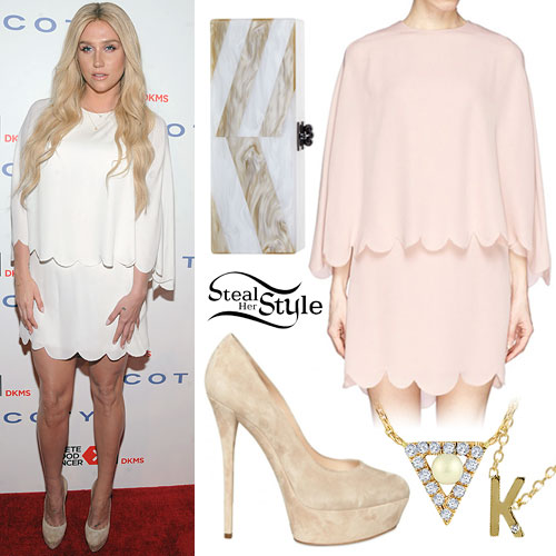 Kesha: White Scalloped Dress