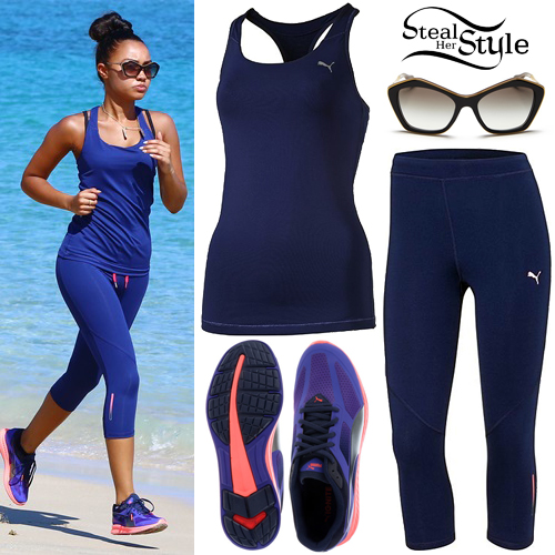 Leigh-Anne Pinnock jogging on the beach in Jamaica. April 20th, 2015 - photo: little-mix.org