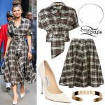 Zendaya: Brown Plaid Blouse & Skirt